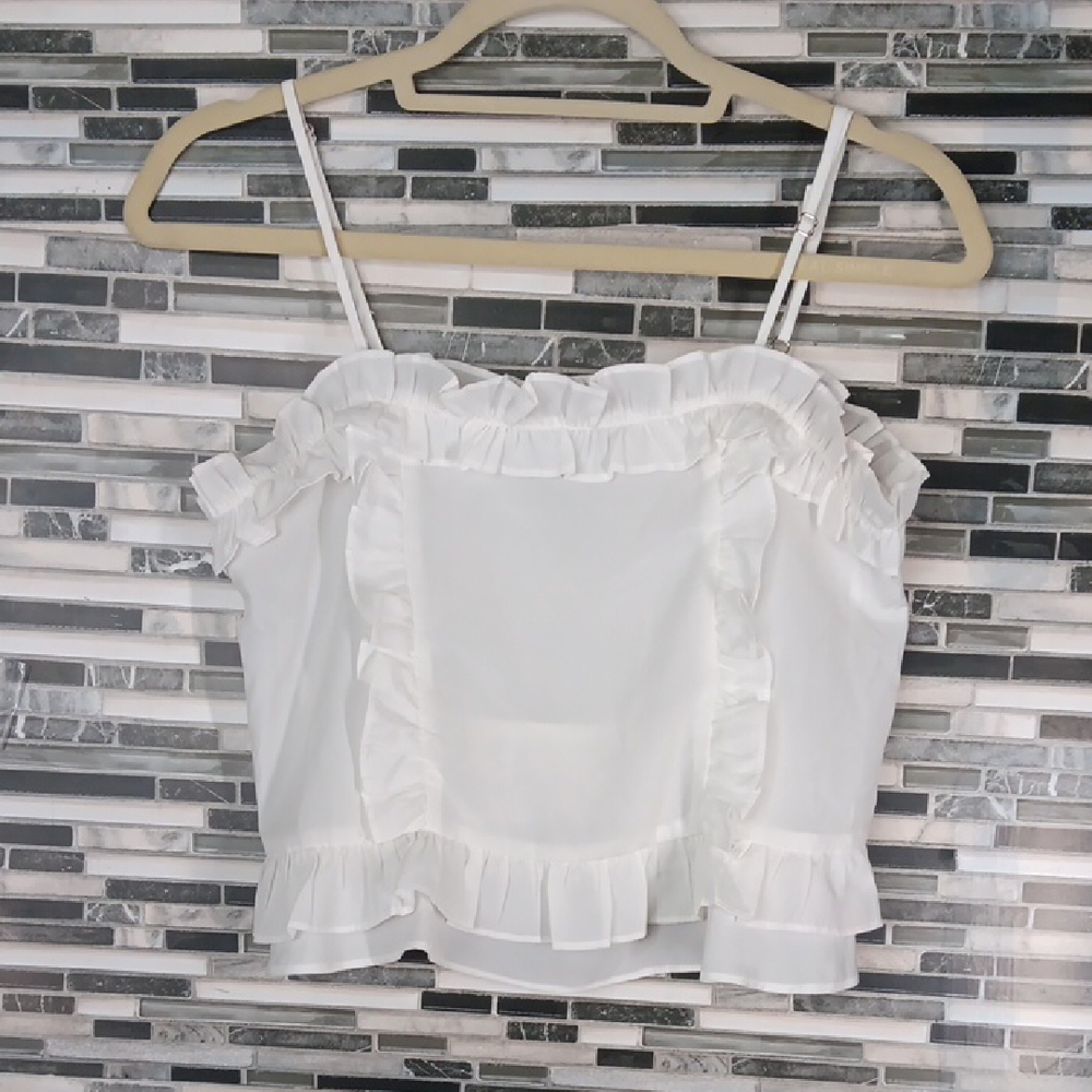 Forever 21 White Ruffled Camisole SMALL